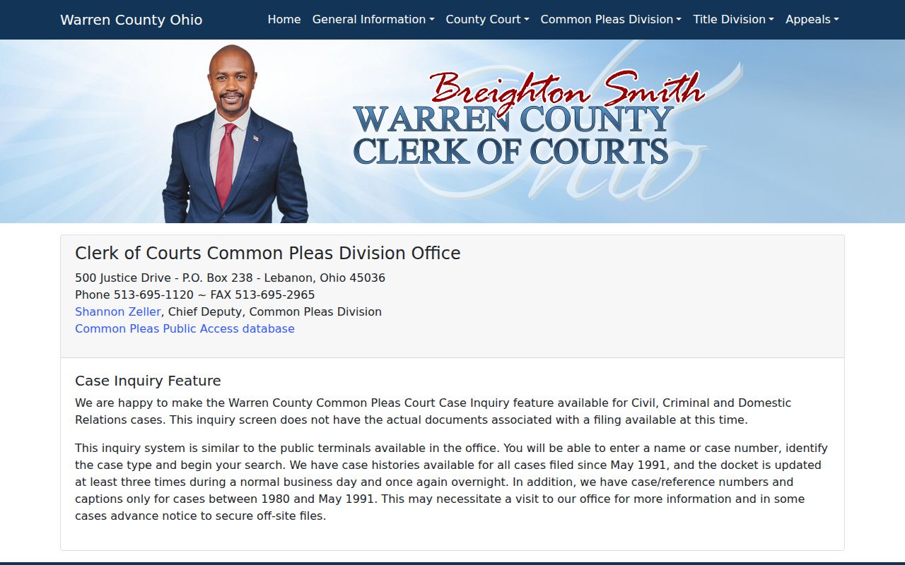 Hamilton Township resident lookup source for Warren County Common Pleas case inquiry