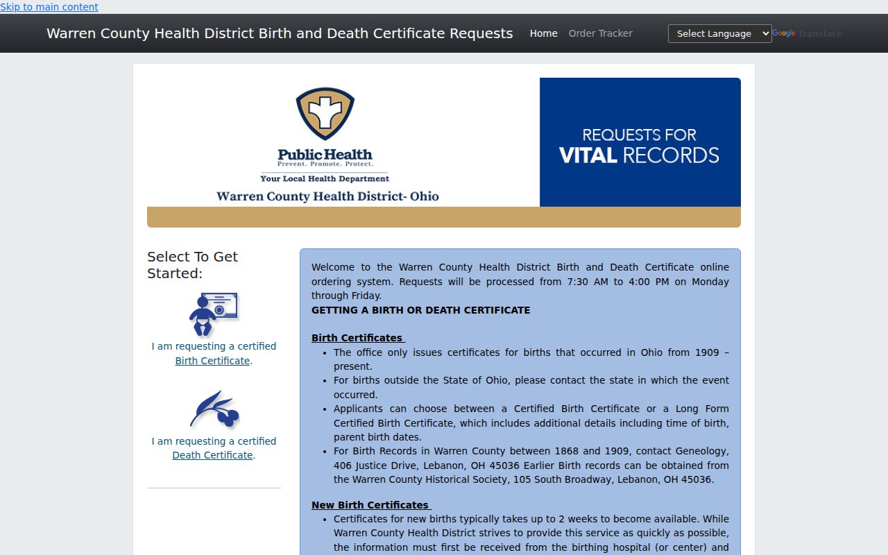 Hamilton Township resident lookup source for Warren County vital-record ordering