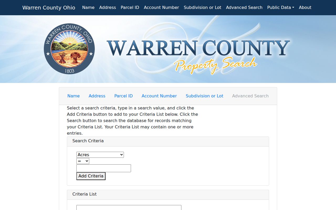 Hamilton Township postal directory Warren County Auditor Advanced Search fields