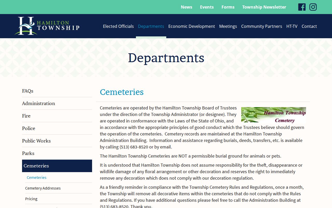 Hamilton Township city directory history source for cemetery burial deed and transfer records