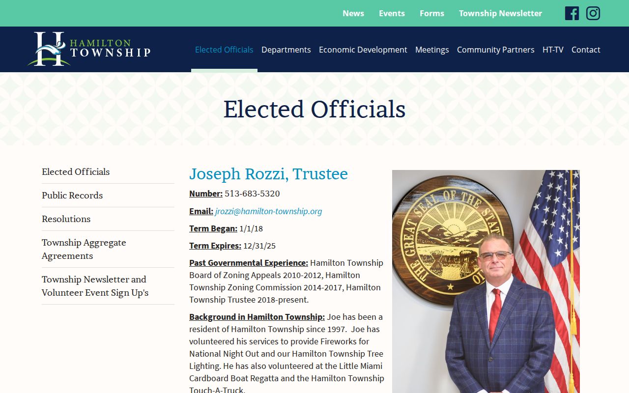 Hamilton Township neighbors page showing Township transparency neighborhood records